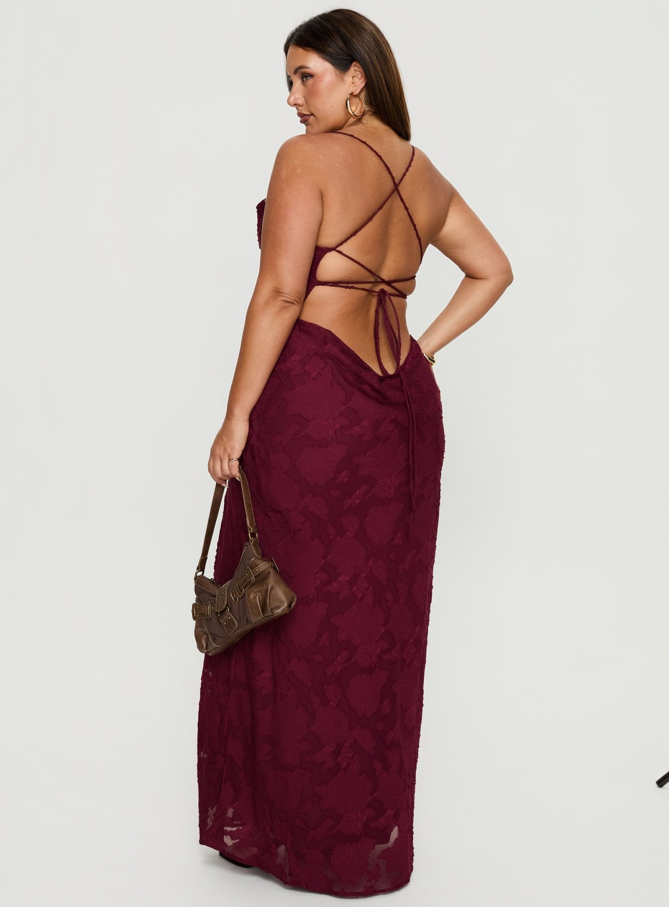 Celena Maxi Dress Burgundy Burnout Curve Celena Maxi Dress Burgundy Burnout Curve