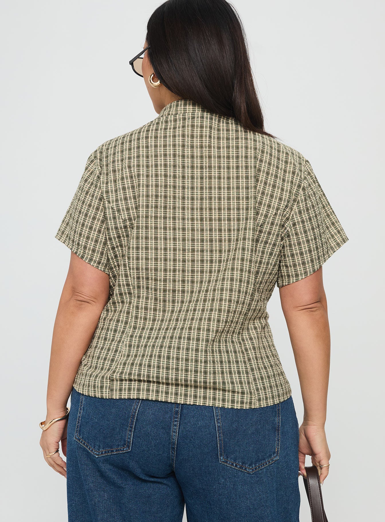 Alma Mater Top Green Check Curve