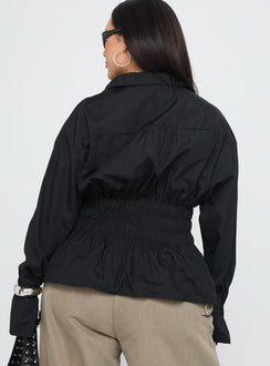 As You Are Shirred Button Up Top Black Curve