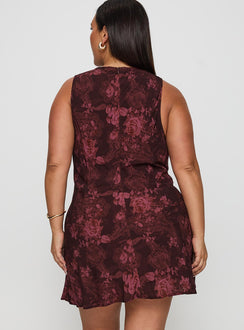 Vivre Mini Dress Burgundy Paisley Curve