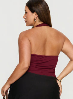 Someone New Halter Bodysuit Burgundy Curve