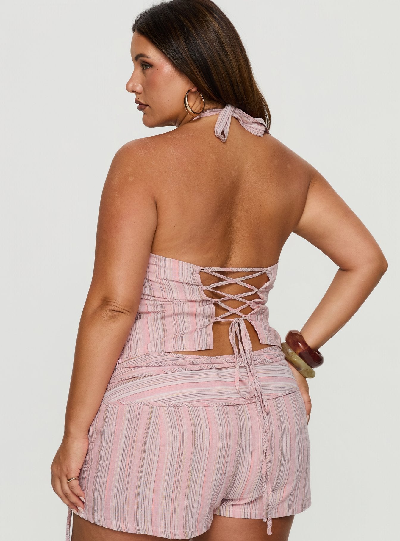 Electric Night Halter Tie Back Top Pink Stripe Curve