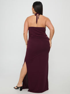 Imeraldia Hardware Halter Maxi Dress Currant Curve