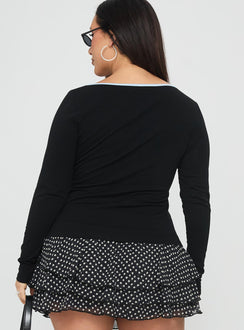 Double Back Floral Cut Out Long Sleeve Top Black Curve