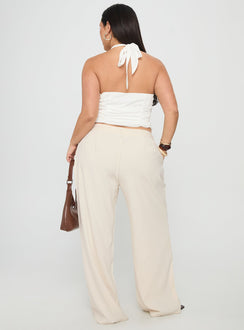 back view of model wearing Princess Polly Irresistible Wide Leg Pant Cream Curve High Waisted Pants 