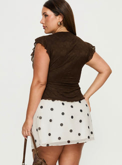 Adelaida Ruffle Mini Skirt Cream Polka Curve