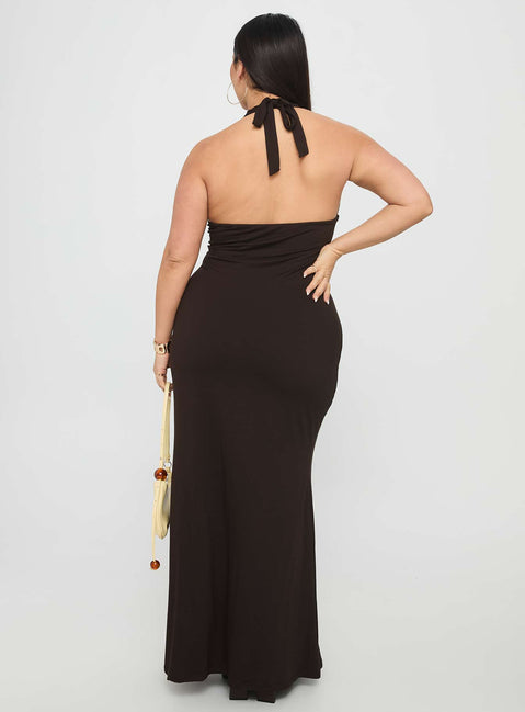 No Hard Feelings Twist Maxi Dress Brown Curve