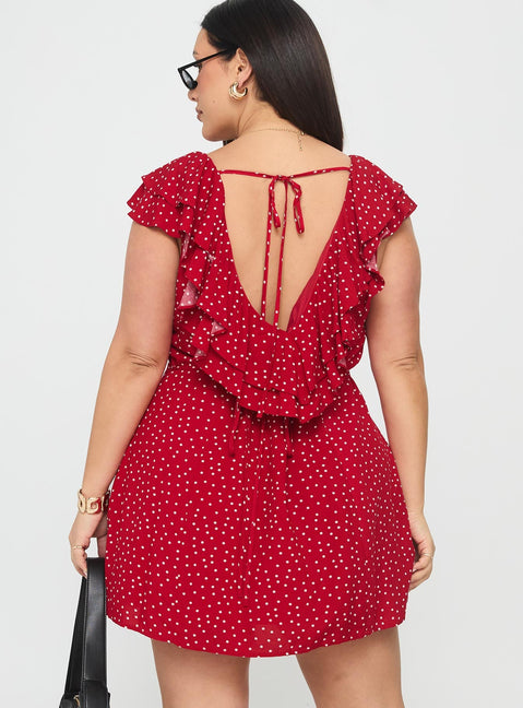 Cherry Schnapps Flutter Mini Dress Red Polka Curve