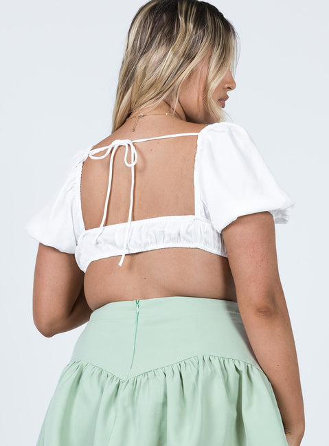 back view of model wearing Princess Polly Whitley Top White Short Sleeves Sweetheart 