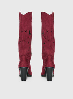 Ronso Faux Suede Cowboy Boots Burgundy