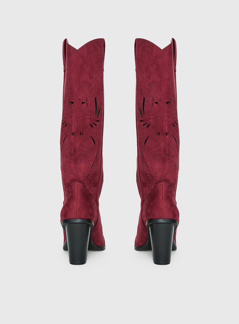 Ronso Faux Suede Cowboy Boots Burgundy