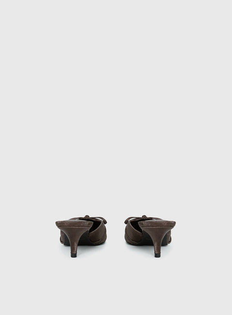 Unrivaled Pointed Toe Faux Suede Heels Chocolate