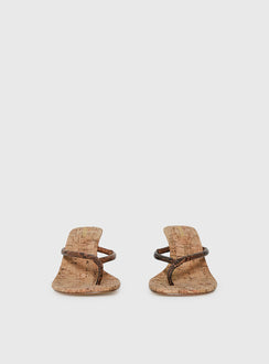 Fluke Cork Wedge Thong Heels Chocolate