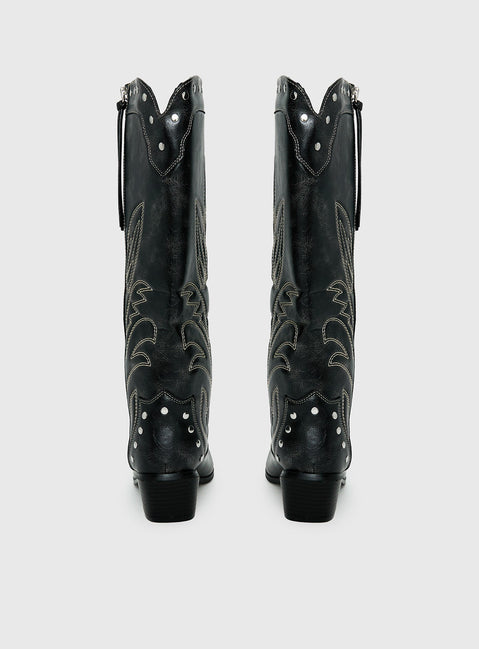 Austin Distressed Cowboy Boots Black