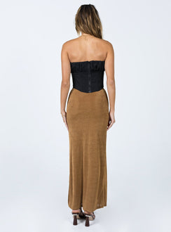 back view of model wearing Princess Polly Harriette Maxi Skirt Brown 
