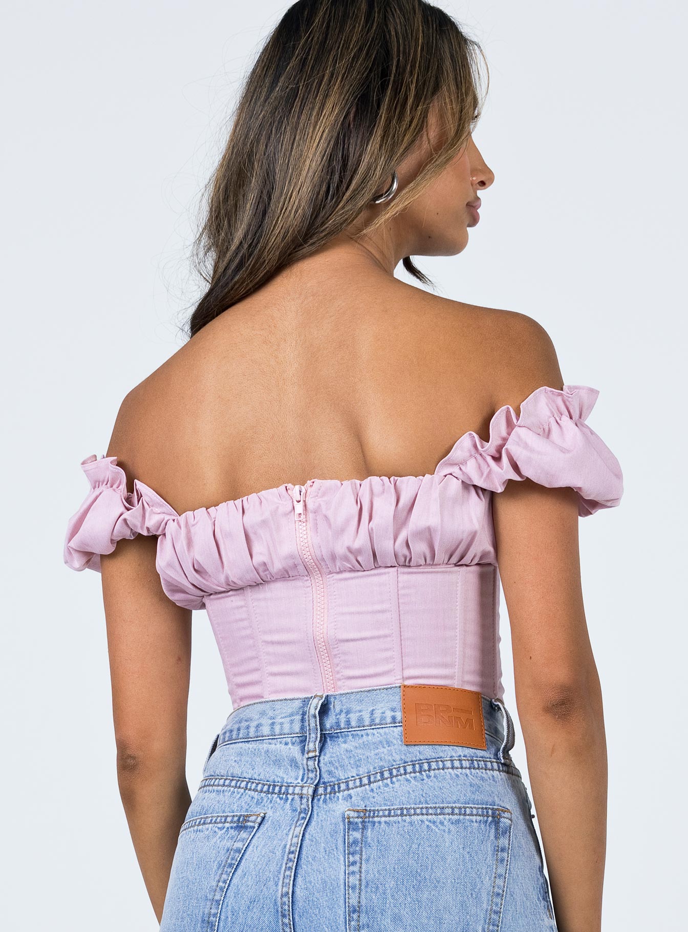 back view of model wearing Princess Polly Harry Top Pink 