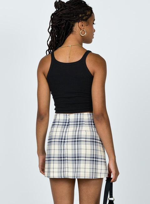 back view of model wearing Princess Polly Selby Mini Skirt Yellow Plaid Skirts 