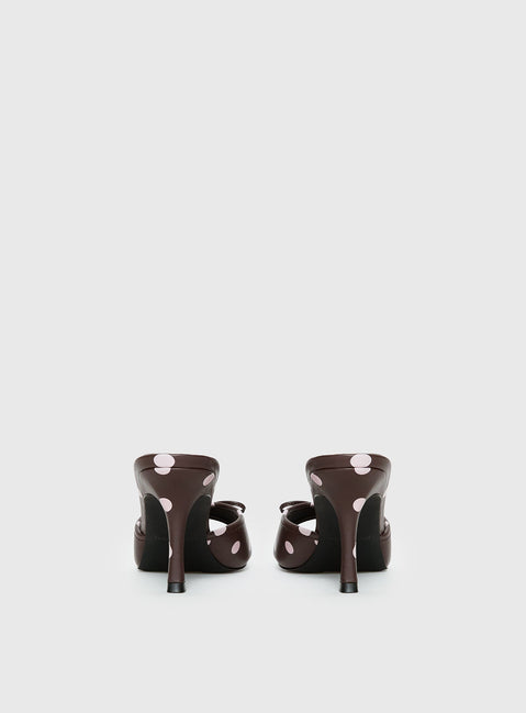 Etiquette Peep Toe Heels Brown / Pink Polka