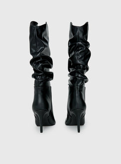 Pop Style Scrunched Pointed Toe Boots Black