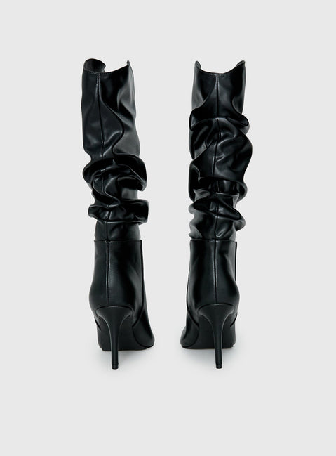 Pop Style Scrunched Pointed Toe Boots Black