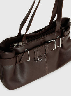 Views Of Capri Faux Leather Buckle Shoulder Bag Dark Brown