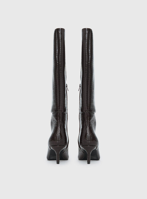 Therapy Dove Knee High Boots Chocolate Croc