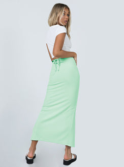 back view of model wearing Princess Polly True Intentions Maxi Skirt Sage 