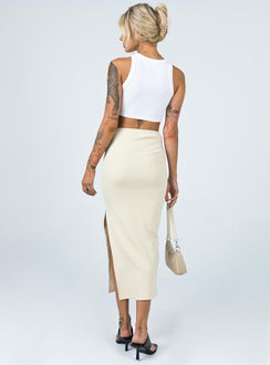 back view of model wearing Princess Polly Abigail Midi Skirt Cream 