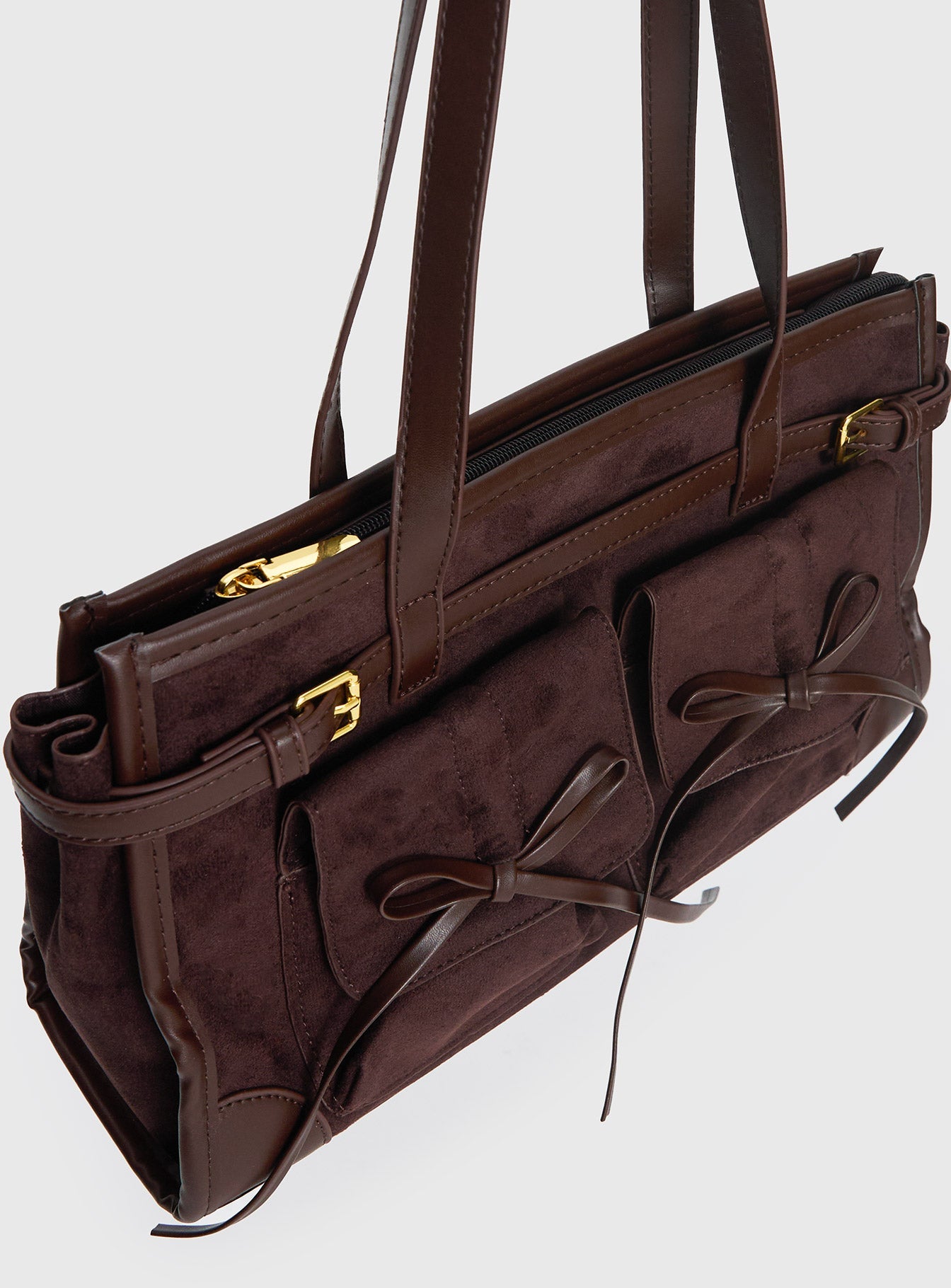 Beaming Bow Detail Shoulder Bag Brown