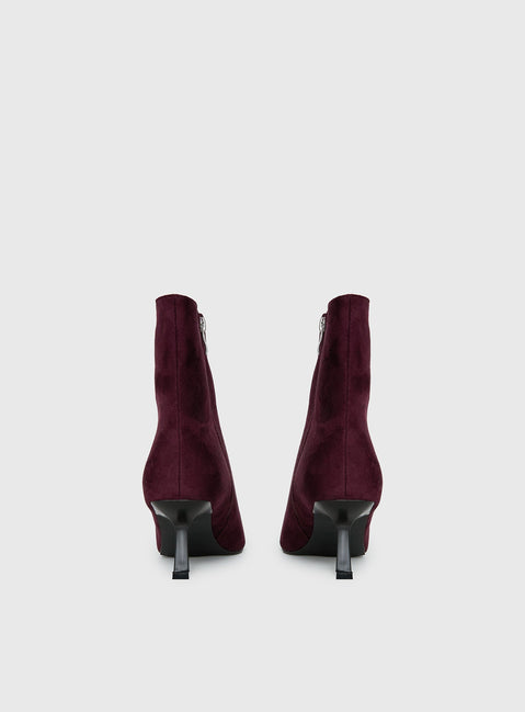 Serene Faux Suede Pointed Toe Ankle Boots Burgundy