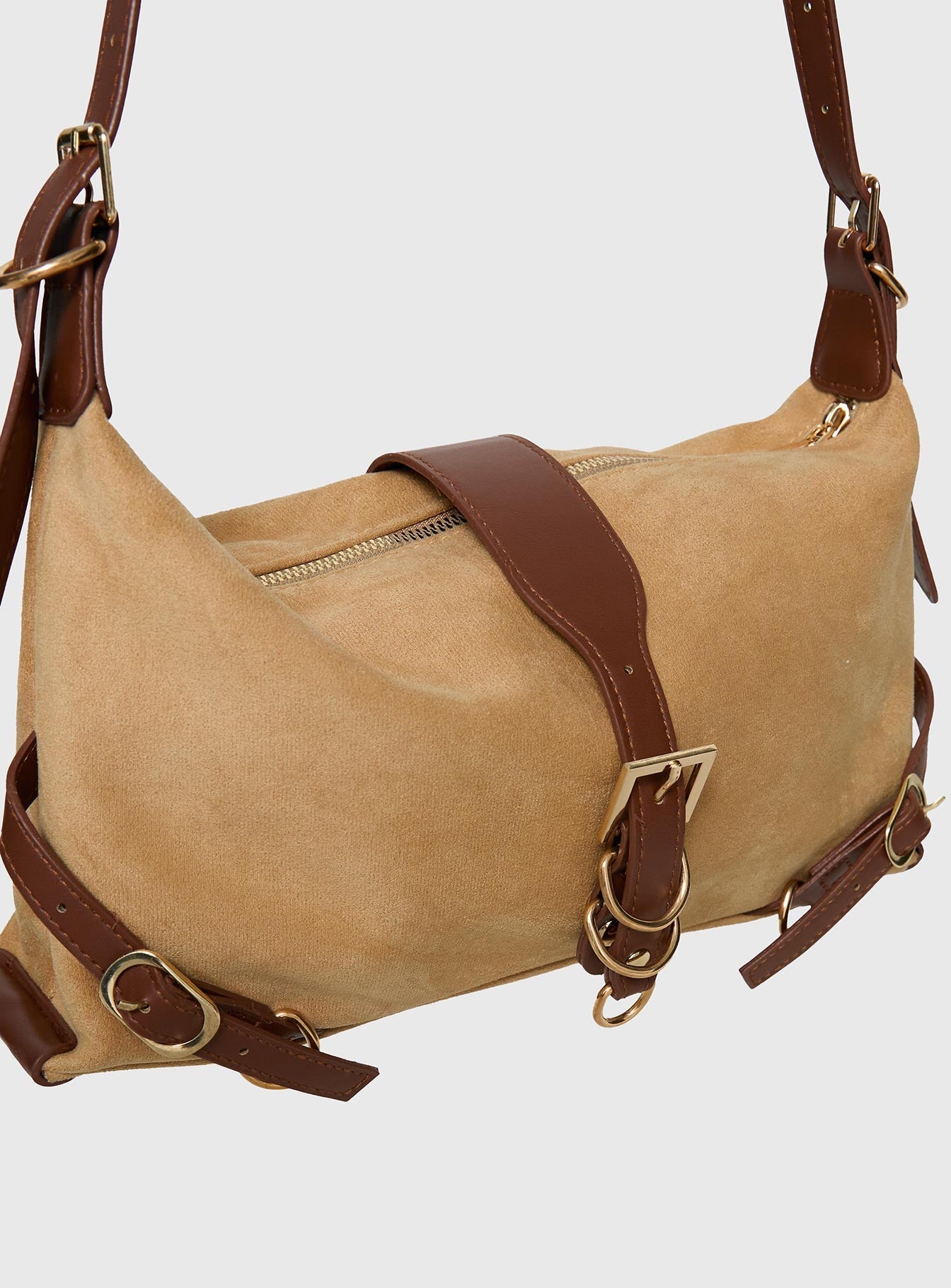 Anatolius Faux Suede Shoulder Bag Brown