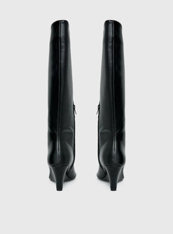 Dimmi Peep Toe Knee High Boots Black