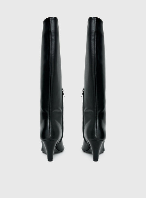 Dimmi Peep Toe Knee High Boots Black