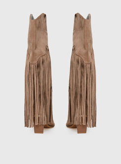 Like An Angel Faux Suede Tassel Knee High Boots Tan