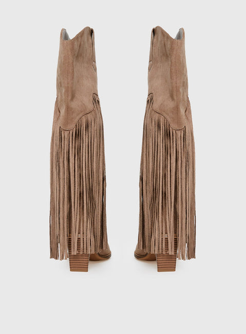 Like An Angel Faux Suede Tassel Knee High Boots Tan
