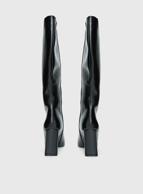 Sawyer Knee High Boots Black Crinkle
