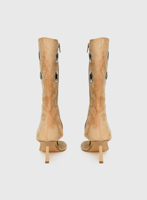 Situationship Eyelet Open Toe Heels Tan
