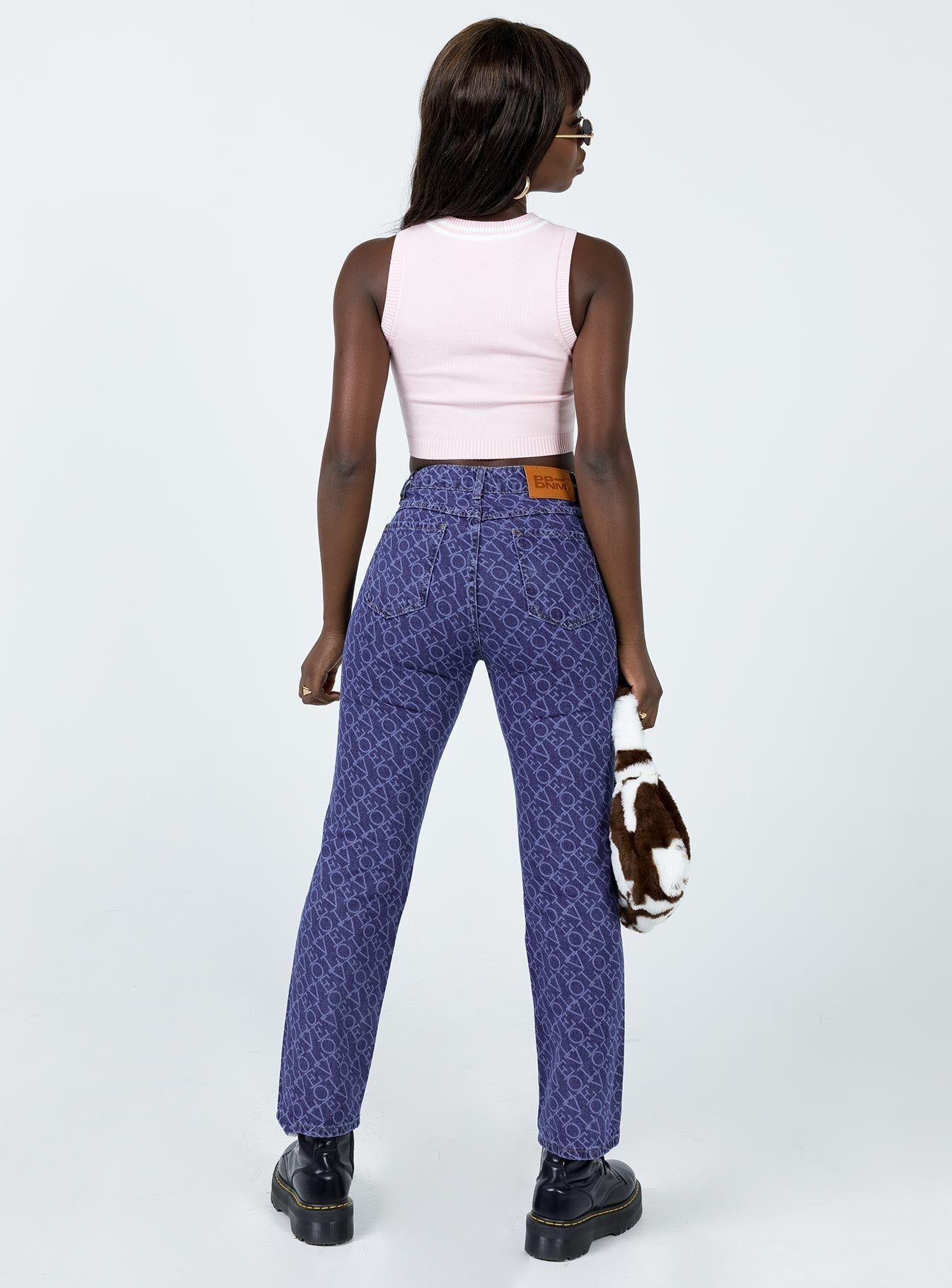 back view of model wearing Princess Polly Love Lounge Denim Jeans Mid Rise 