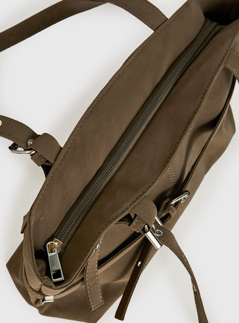 Cosimma Buckle Detail Faux Suede Shoulder Bag Khaki