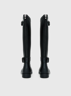 Elvera Buckle Detail Rubber Gumboots Black