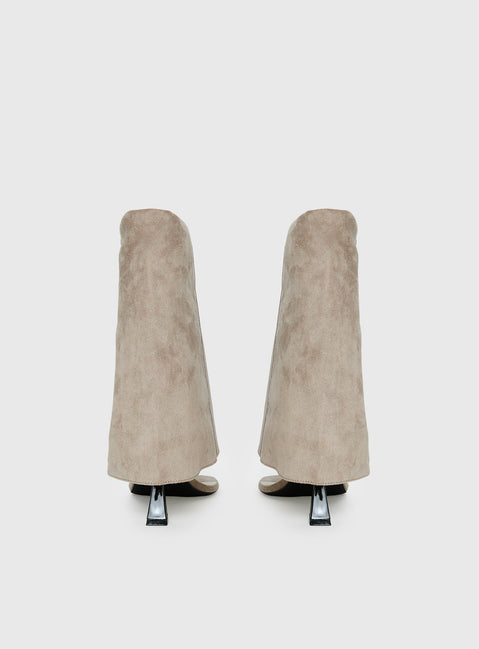 Catch The Light Faux Suede Open Toe Boots Tan