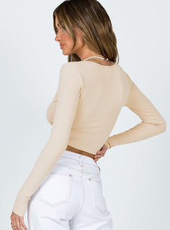back view of model wearing Princess Polly Amala Top Beige 