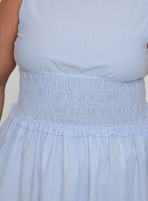 Yennifer Shirred Mini Dress Blue / White Curve