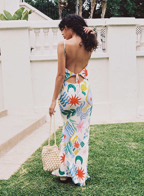 product Princess Polly Asymmetric Neckline  Luncheon Maxi Dress Blue Multi