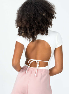 back view of model wearing Princess Polly Montrose Bodysuit White Short Sleeves V-Neck 