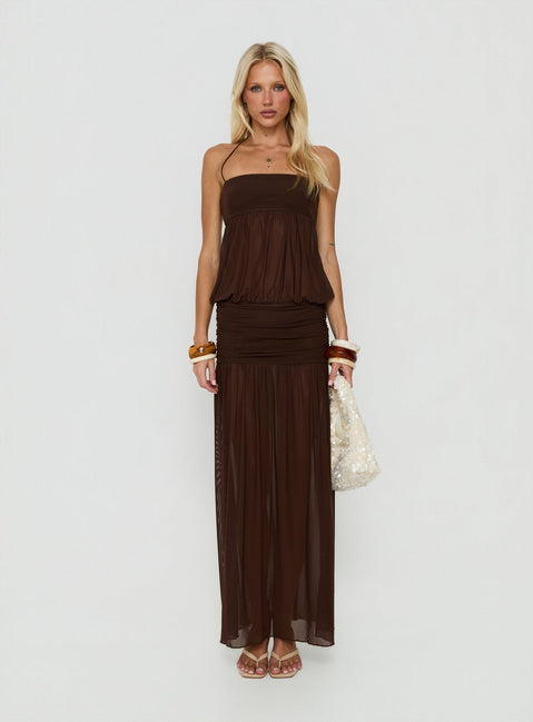 Jesemia Halter Blouson Maxi Dress Chocolate