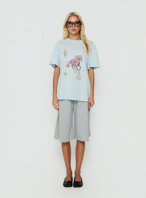 Star Stallion Oversized Graphic Tee Blue