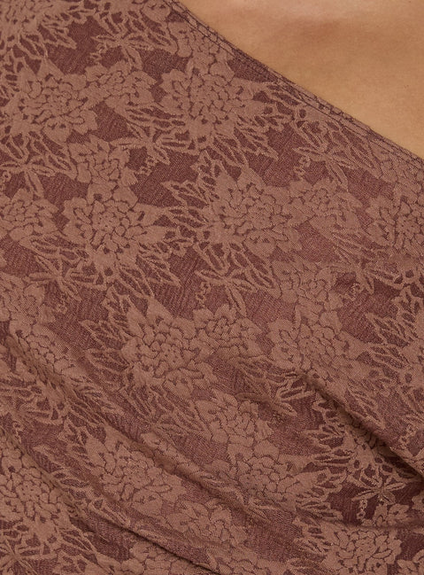 Orvielle Lace Off Shoulder Top Brown