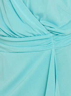 Carissima Drape Plunge Mini Dress Aqua Blue