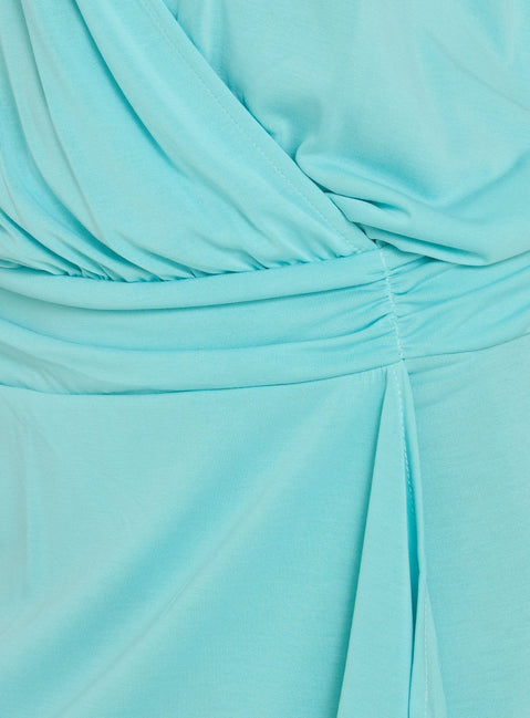 Carissima Drape Plunge Mini Dress Aqua Blue